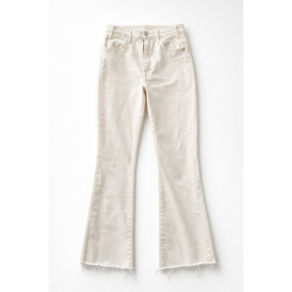 MOTHER The Hustler Ankle Fray Jeans Size 27 | Off-White Cropped Flare